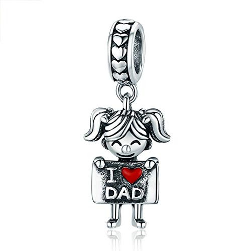 LAMOONY I Love DAD Charm 925 Sterling Silver Girl Charm Child Charm Birthday Charm Love Charm for Pandora Charm Bracelet -GILR -I Love DAD--