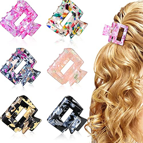 6 Pieces Summer Hair Claw Clips Tortoise Shell Hair Claw Barrettes Acetate Acrylic Hair Jaw Clip French Design Celluloid Non Slip Hair Clamp Hair Accessories for Women Girls -Chic Pattern-