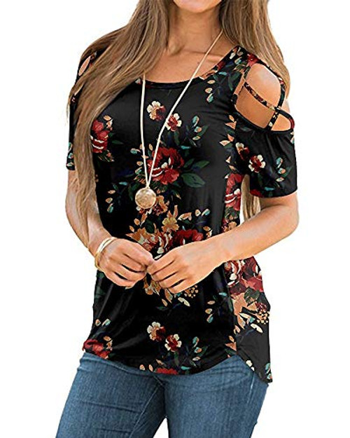 Trish Lucia Womens Summer T Shirts Short Sleeve Tunic Strappy Cold Shoulder Tops Trish Lucia Womens Summer T Shirts Short Sleeve Tunic Strappy Cold Shoulder Tops