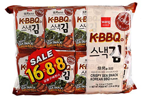 Wang Roasted Seaweed Snack, Korean Barbeque Flavored, 0.14 Ounce, Pack of 16 Wang Roasted Seaweed Snack, Korean Barbeque Flavored, 0.14 Ounce, Pack of 16