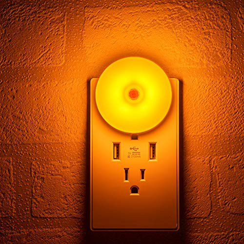 Motion Sensor Night Light, Plug-in Wall Night Light, Smart Movement Sensor, Auto On Off, Slim, Soft Glow, Amber, 2 Pack