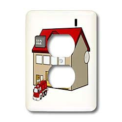 3dRose LLC lsp_128616_6 Fire Station N Fire Truck Cartoon 2 Plug Outlet Cover