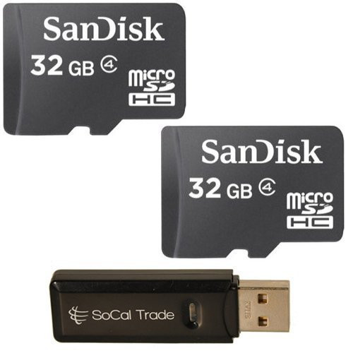 Sandisk 32GB x2 MicroSD HC Memory Card, Class 4 with SoCal Trade -tm- MicroSD HC XC and SD HC XC Dual Slot Card Reader Sandisk 32GB x2 MicroSD HC Memory Card, Class 4 with SoCal Trade -tm- MicroSD HC XC and SD HC XC Dual Slot Card Reader