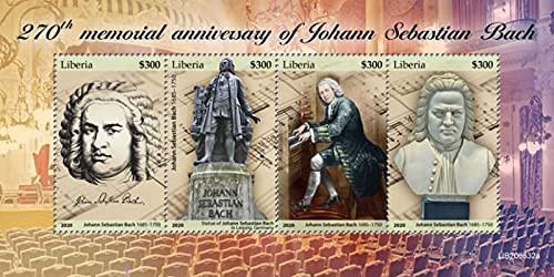 Liberia - 2020 Composer Johann Sebastian Bach - 4 Stamp Sheet - LIB200532a Liberia - 2020 Composer Johann Sebastian Bach - 4 Stamp Sheet - LIB200532a