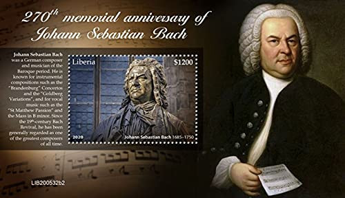 Liberia - 2020 Composer Johann Sebastian Bach - Stamp Souvenir Sheet LIB200532b2 Liberia - 2020 Composer Johann Sebastian Bach - Stamp Souvenir Sheet LIB200532b2