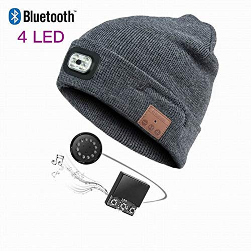 Bluetooth Beanie Hat with LED Headlight, Lighted Beanie Cap Rechargeable with Wireless Bluetooth Hands Free Head Hat Winter Warm Knit Cap with Adjustable LED Brightness-Ship from America