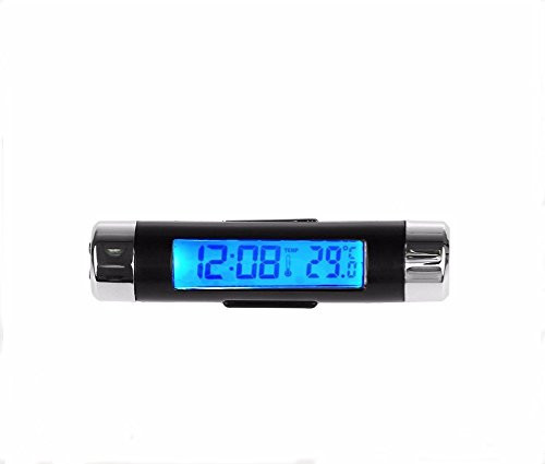Dual-Function Mini Digital LED Blue Backlight Display Car Clock Thermometer Indicator Time Battery Temperature Monitor