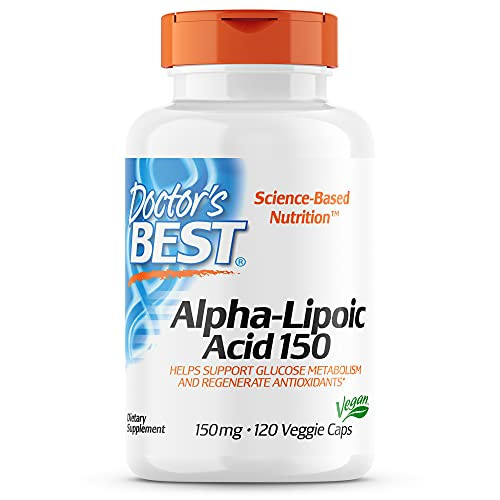 Doctor's Best Alpha-Lipoic Acid, Non-GMO, Vegan, Gluten Free, Soy Free, Promotes Healthy Blood Sugar, 150 mg 120 Veggie Caps