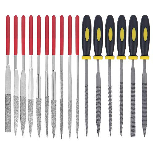 AuSL 16pcs Premium Grade Needle File Set, 6pcs Steel Files, 10pcs Diamond Files, Hardened Alloy Strength Steel Needle File Set for Shaping Diamond Metal Wood Plastic Wood Carving Craft
