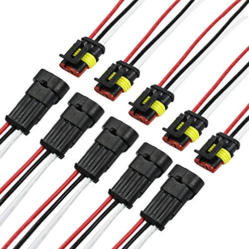 YUNPICAR 5 Kit 3 Pin Way Auto Waterproof Electrical Connector Pigtail With Wire 18 AWG Terminal Connector Black -5 Kit 3 Pin-