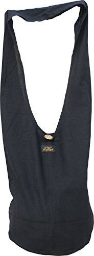 RaanPahMuang Brand Plain Thai Cotton Monks Shoulder Sling Bag with Inner Pocket, Large, Black