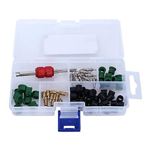 71pcs Air Conditioning Removal Tool Kit?Bore Valve Key Tools Valve Core Kit?Repair Tool plus10pcs Valve Cores plus50pcs Hose Gaskets plus10pc Valves