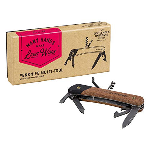 Gentlemen's Hardware Pen Knife Pocket Multi-Tool with Wood Handles & Titanium Coated Stainless Steel Tools