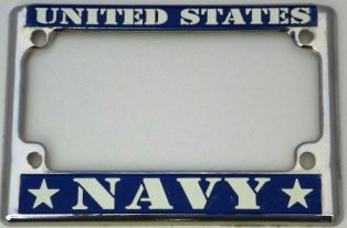 TAG FRAMES -MILITARY- US Navy Motorcycle License Plate Frame -Chrome Metal-
