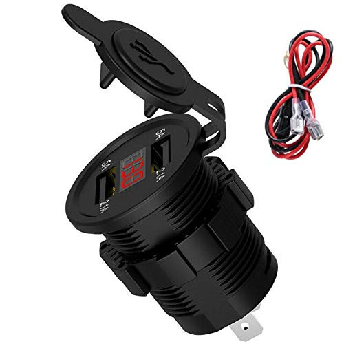Davitu Cables, Adapters  and  Sockets - DC 12V Car Motorcycle Charger LED Display Dual USB Charger Socket Adapter Power Outlet - -Color Name: red-