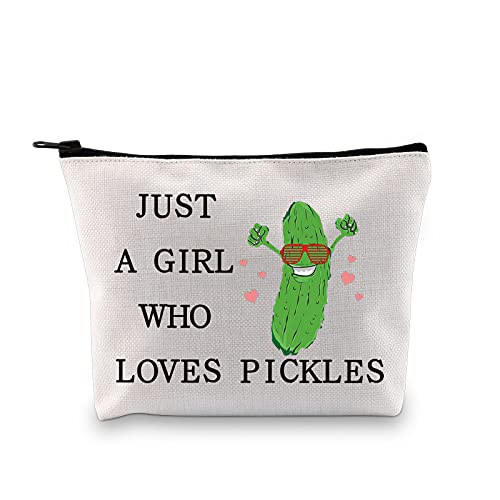 LEVLO Funny Pickle Cosmetic Bag Pickle Food Costume Party Gift Just A Girl Who Loves Pickles Makeup Zipper Pouch Bag Pickle Lover Gift For Women Girls -Who Loves Pickles-