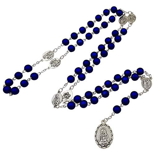 Seven Sorrows of Mary Rosary Chaplet Deep Blue Acrylic Beads Catholic Jewelry Necklace for Women with Rosary Box Seven Sorrows of Mary Rosary Chaplet Deep Blue Acrylic Beads Catholic Jewelry Necklace for Women with Rosary Box