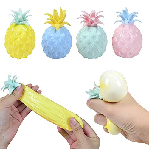 Stress Relief Squishy Toy Pineapple Fruit Miniature Squishies Fidget Stress Ball Squeeze Balls for Adults and Kids with Anxiety Autism -4 Colors-