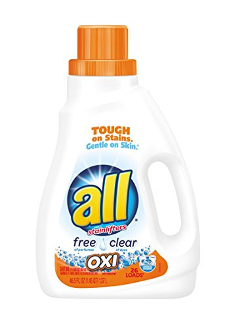 all Liquid Laundry Detergent with OXI Stain Removers and Whiteners, Free Clear, 46.5 Fluid Ounces, 26 Loads
