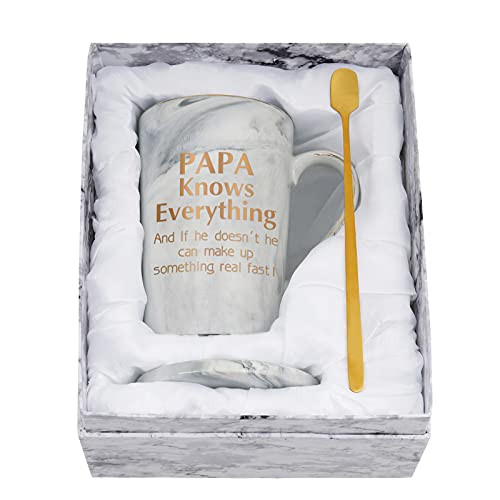 Gifts for Papa, Papa Knows Everything Mug, Papa Coffee Mug, Papa Gifts from Grandchildren, Best Papa Gifts, Papa Gifts for Men, Papa Mug for Fathers Day, Christmas, Birthday, Marble Mug 14 Oz Gray