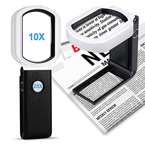 10X 25X Hand-Held Magnifying Glass, Reading Hands Free Magnifier with Light for Crafts, Jewelry, Exploring, Inspection, Hobbies