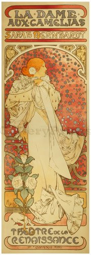 Gallery Prints La Dame aux camelias-Sarah Bernhardt Theatre de la Renaissance Art Print Circa 1896 - Measures 24" high x 9" Wide -610mm high x 253mm Wide-