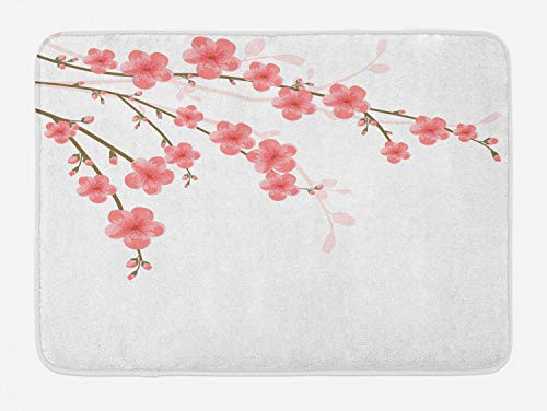 Ambesonne Floral Bath Mat, Cherry Blossom in The April of Springtime Romantic and Feminine Illustration Artwork Soft Colors, Plush Bathroom Decor Mat with Non Slip Backing, 29.5" X 17.5", Pink Green Ambesonne Floral Bath Mat, Cherry Blossom in The April of Springtime Romantic and Feminine Illustration Artwork Soft Colors, Plush Bathroom Decor Mat with Non Slip Backing, 29.5" X 17.5", Pink Green