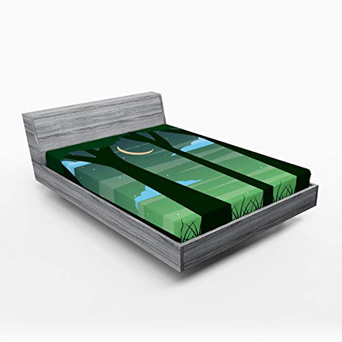 Ambesonne Garden Mist Fitted Sheet, Dreamy Forest Trees at Night Sky with Crescent Moon Cloud and Stars, Soft Decorative Fabric Bedding All-Round Elastic Pocket, Full Size, Green Black Ambesonne Garden Mist Fitted Sheet, Dreamy Forest Trees at Night Sky with Crescent Moon Cloud and Stars, Soft Decorative Fabric Bedding All-Round Elastic Pocket, Full Size, Green Black