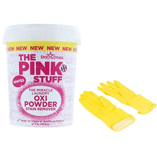 The Pink Stuff Miracle Cleaner - Laundry Oxi Powder Cleaner Stain Remover For Whites  plus Gloves