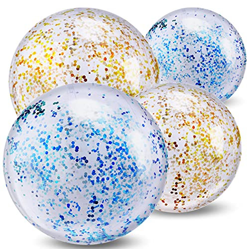 OBANGONG 4 Pieces Glitter Inflatable Beach Balls Sequin Beach Ball,Confetti Balls for Swimming Pool Outdoor Summer Party Toys for Kids Adults