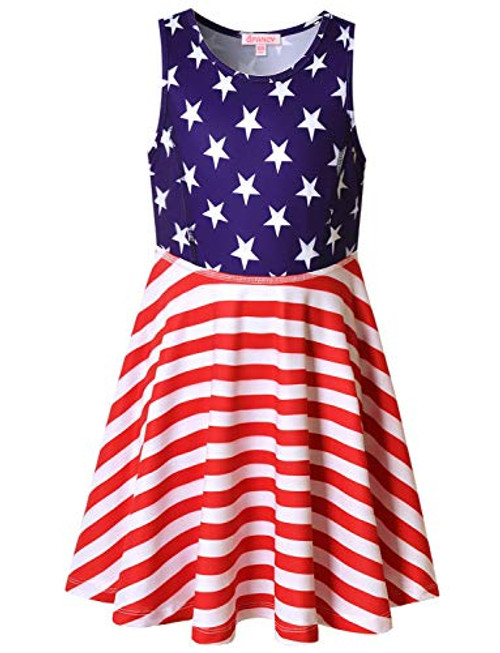 QPANCY Summer Dresses for Girls 6X 7 USA Flag 4th July Clothes Theme Party Costume