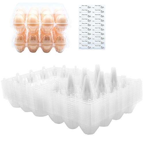 BULKBUY Egg Cartons 20 Packs, Clear Eco-friendly Plastic Blank Egg Cartons with Free Labels, Holds up to 12 Eggs Securely, Perfect for Family Pasture Farm Markets Display - Medium