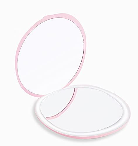 Mysmir LED Lighted Compact Mirror,Travel Makeup Mirror 1x/3x Magnification Rechargeable Pocket Mirror Portable Mirror Small Mirror Folding Mirror for Handbag Purse Round.