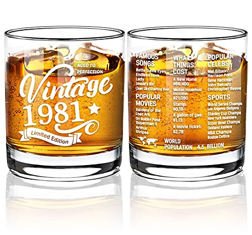 Old Fashioned Glasses-1981-Vintage 1981 old time information 10.25oz Whiskey Rocks Glass -40th Birthday Aged to Perfection - 40 years old gifts Bourbon Scotch Lowball Old Fashioned-1PACK Old Fashioned Glasses-1981-Vintage 1981 old time information 10.25oz Whiskey Rocks Glass -40th Birthday Aged to Perfection - 40 years old gifts Bourbon Scotch Lowball Old Fashioned-1PACK
