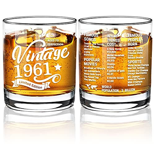 Old Fashioned Glasses-1961-Vintage 1961 Old Time Information 10.25oz Whiskey Rocks Glass -60th Birthday Aged to Perfection - 60 Years Old Gifts Bourbon Scotch Lowball Old Fashioned-1PACK Old Fashioned Glasses-1961-Vintage 1961 Old Time Information 10.25oz Whiskey Rocks Glass -60th Birthday Aged to Perfection - 60 Years Old Gifts Bourbon Scotch Lowball Old Fashioned-1PACK