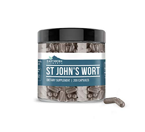 EARTHBORN ELEMENTS St. Johns Wort -200 Capsules- 100 percent Pure and Natural Herbal Remedy, Gluten-Free -800 mg Serving- EARTHBORN ELEMENTS St. Johns Wort -200 Capsules- 100 percent Pure and Natural Herbal Remedy, Gluten-Free -800 mg Serving-