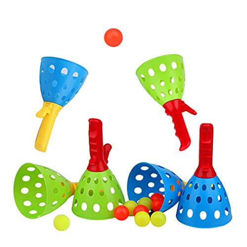 Afumazi Pop and Catch Ball Games Launcher Baskets, Outdoor Indoor Activities Toss and Catch Toys for Kids -6 Launchers, 10 Balls-