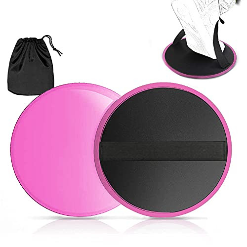 MOOZHEALTH Exercise Core Sliders - 2 Sport Sliders with Straps Working Out on Carpet or Hardwood Floors, Dual Side Gliding Discs Fitness Equipment for Ab and Core Workouts -Pink-