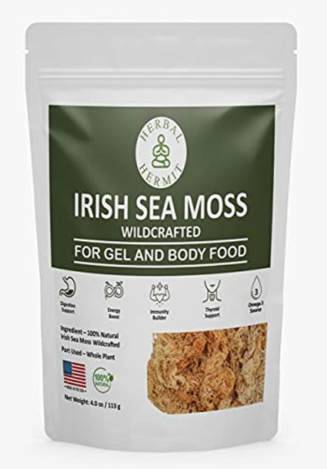 Irish Sea Moss Raw, Wildcrafted Dried for Sea Moss Gel, Naturally Organic - Iodine Rich Thyroid Support Supplement -4oz/113g-| Packed in USA Irish Sea Moss Raw, Wildcrafted Dried for Sea Moss Gel, Naturally Organic - Iodine Rich Thyroid Support Supplement -4oz/113g-| Packed in USA