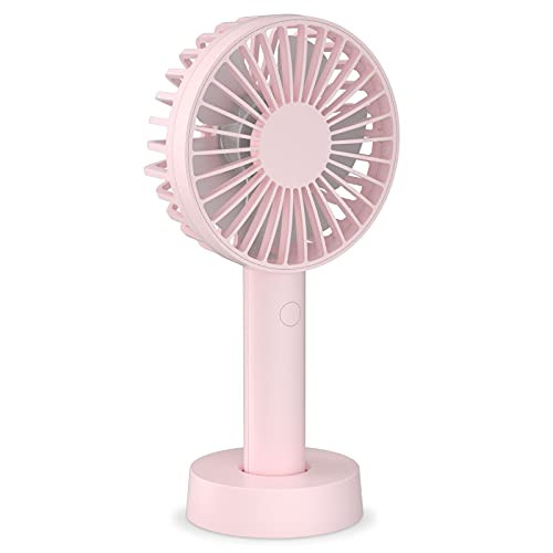 EGTWO Mini USB Handheld Fan, Portable USB Fan with Rechargeable Battery Personal Mini Handheld Fan with 3 Adjustable Speeds and Desk Base for Office Home Outdoor Travel -Pink-