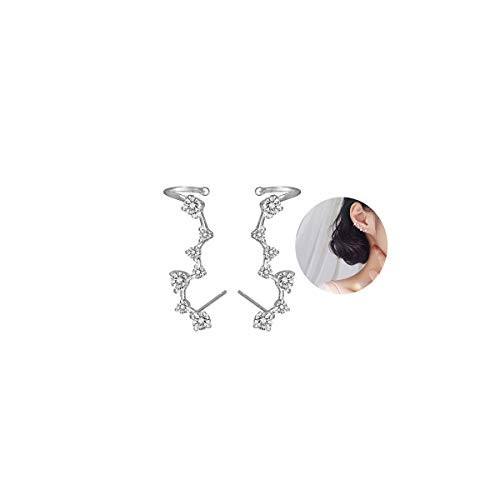 7 Crystal Sterling Silver Ear Cuff Climber Crawler Stud Earrings for Women 7 Crystal Sterling Silver Ear Cuff Climber Crawler Stud Earrings for Women