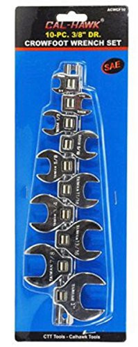 Cal Hawk Tools ACWCF10 3/8" Drive SAE Crowfoot Wrenches Set Tools with Holder (10 Piece)