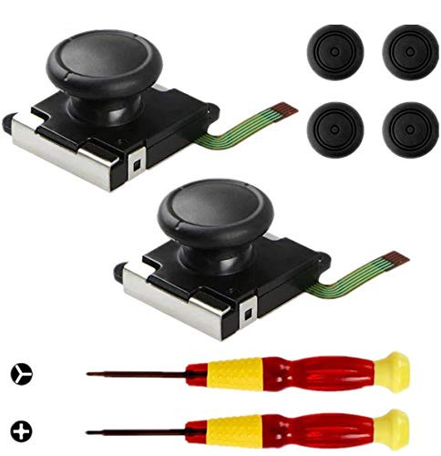 3D Replacement Joystick Analog Thumb Stick for Switch Joy-Con Controller - Include Tri-Wing, Cross Screwdriver, Pry Tools  plus 4 Thumbstick Caps -2 Packs-