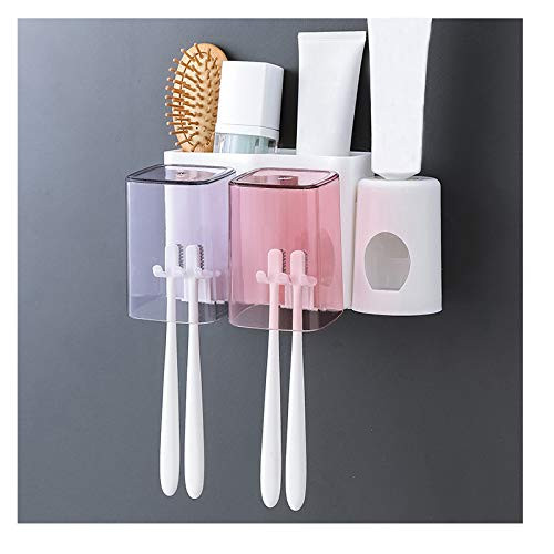 MEITONG Wall Mounted Toothbrush Holders Automatic Toothpaste Dispenser Squeezer with 2 Cups and Toothpaste Dispenser for Bathroom MEITONG Wall Mounted Toothbrush Holders Automatic Toothpaste Dispenser Squeezer with 2 Cups and Toothpaste Dispenser for Bathroom