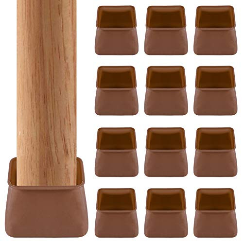 Morobor Furniture Silicon Protection Cover for Chair Legs, 32Pcs Silicone Chair Leg Caps Furniture Leg Silicone Floor Slip Bottom Chair Pads for Round Furniture Table Feet,Large Square/Brown