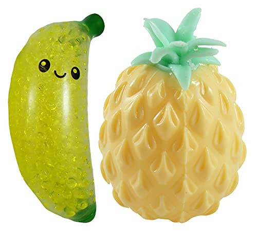 Curious Minds Busy Bags 2 Fruit Set - Banana, Pineapple Fruit Water Bead Filled Squeeze Stress Ball - Sensory, Stress, Fidget Toy