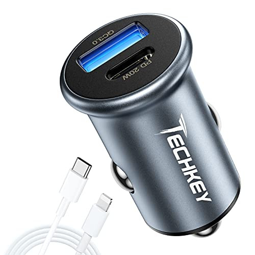 USB C Car Charger, Techkey 38W Dual Port Fast USB Car Charger Type C Compact Power Adapter with Power Delivery and Quick Charge 3.0 Compatible with iPhone/iPad etc. USB C Car Charger, Techkey 38W Dual Port Fast USB Car Charger Type C Compact Power Adapter with Power Delivery and Quick Charge 3.0 Compatible with iPhone/iPad etc.