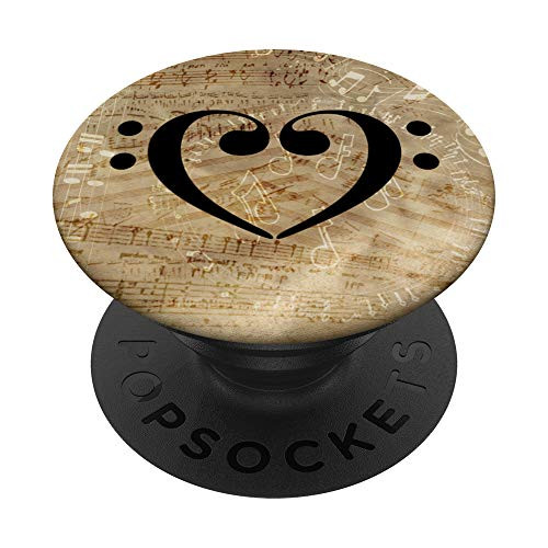 Double Bass Clef Heart Sepia Tones Sheet Music Notes Bassist PopSockets Grip and Stand for Phones and Tablets