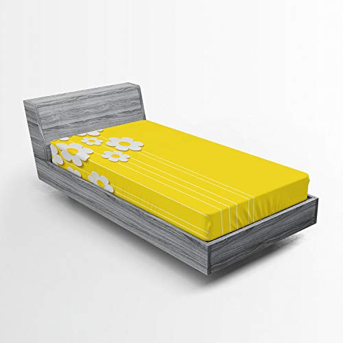 Ambesonne Yellow Fitted Sheet, Spring Flowers Daisy Pattern on Clean Background Blossom Meadow Scenic Art Print, Soft Decorative Fabric Bedding All-Round Elastic Pocket, Twin XL Size, Yellow White