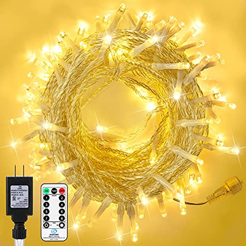 200 LED Outdoor String Lights - 66FT Twinkle Fairy Lights String with 8 Light Modes for Christmas Trees Garland Wreath Wedding Indoor Outdoor Holiday Decorations - Warm White
